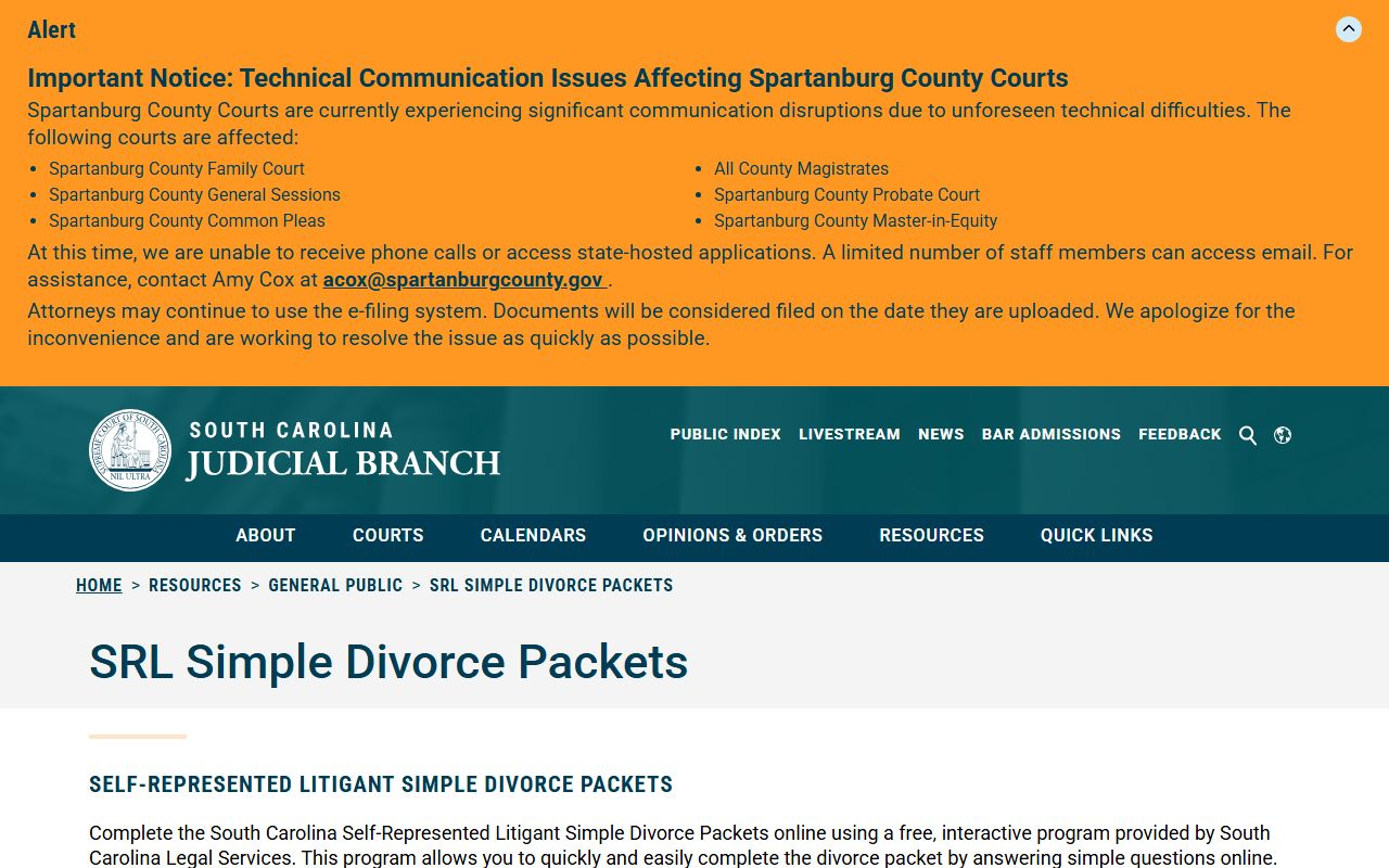 Lexington County Clerk of Court self represented divorce packet source
