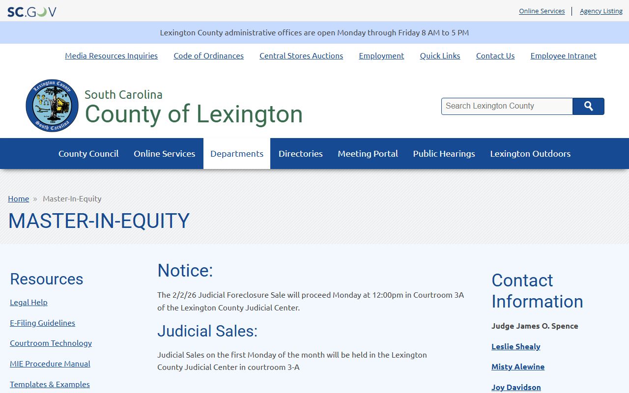 Lexington County court dockets Master-in-Equity office