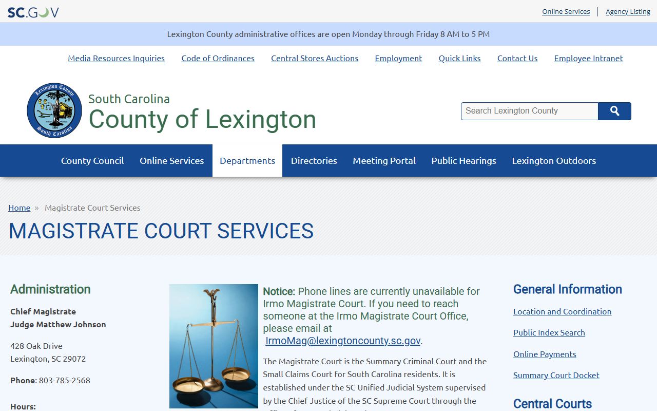 Lexington County court dockets Magistrate Court services