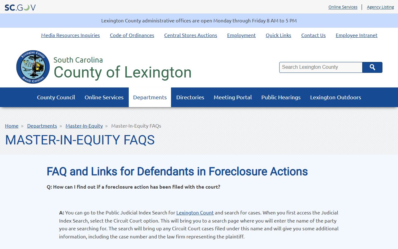Lexington County court dockets Master-in-Equity FAQ