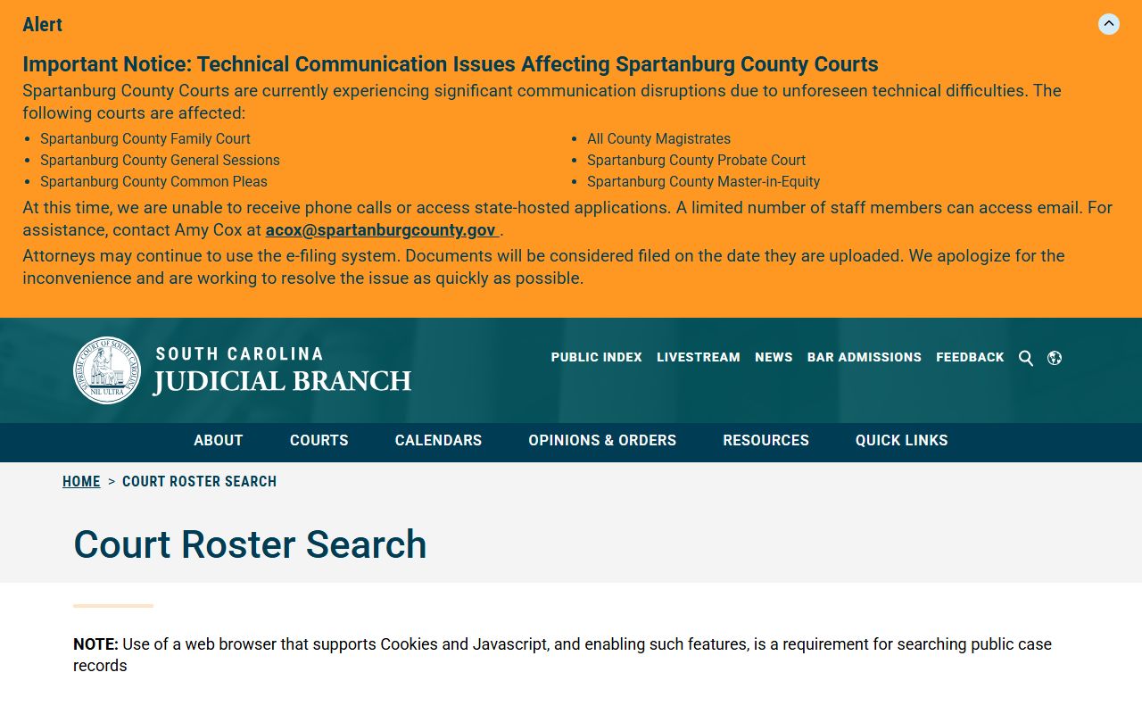Lexington County court dockets state court roster search