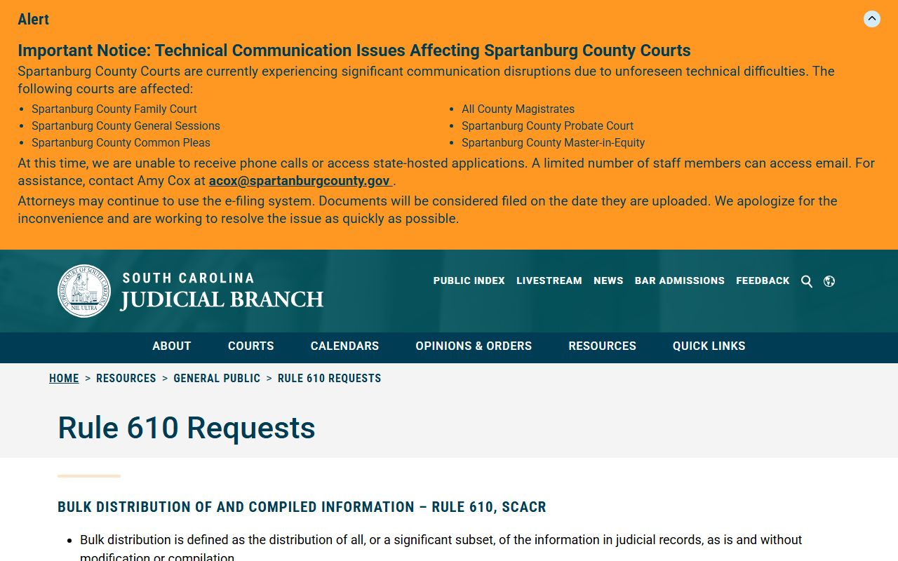Lexington County court records Rule 610 request source