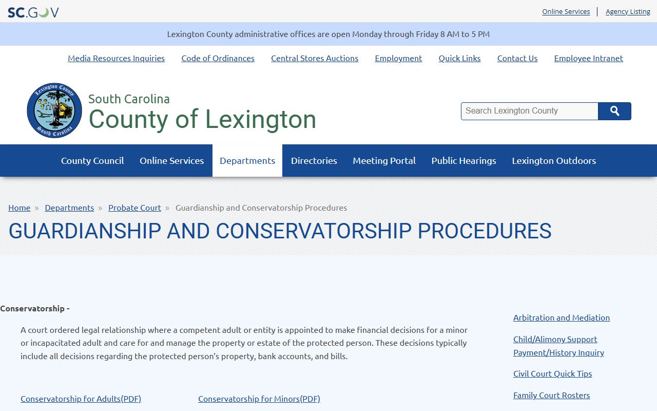 Lexington County probate records guardianship and conservatorship procedures