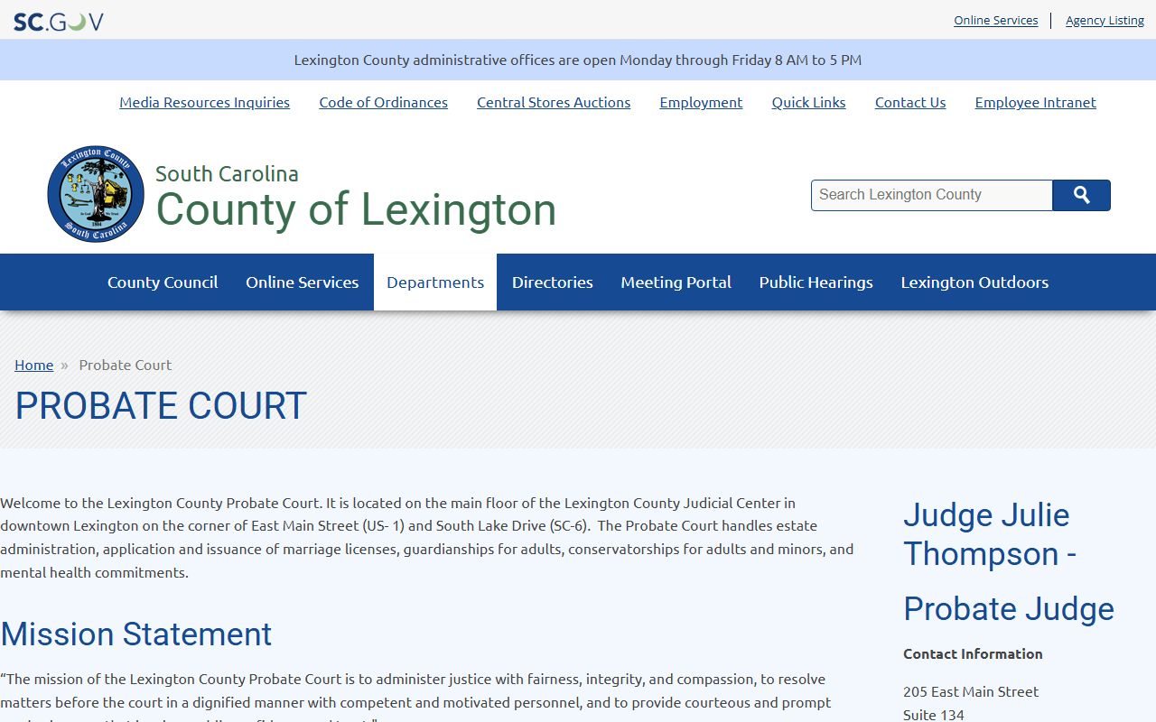 Lexington County probate records Probate Court page
