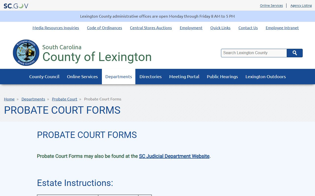 Lexington County probate records Probate Court forms