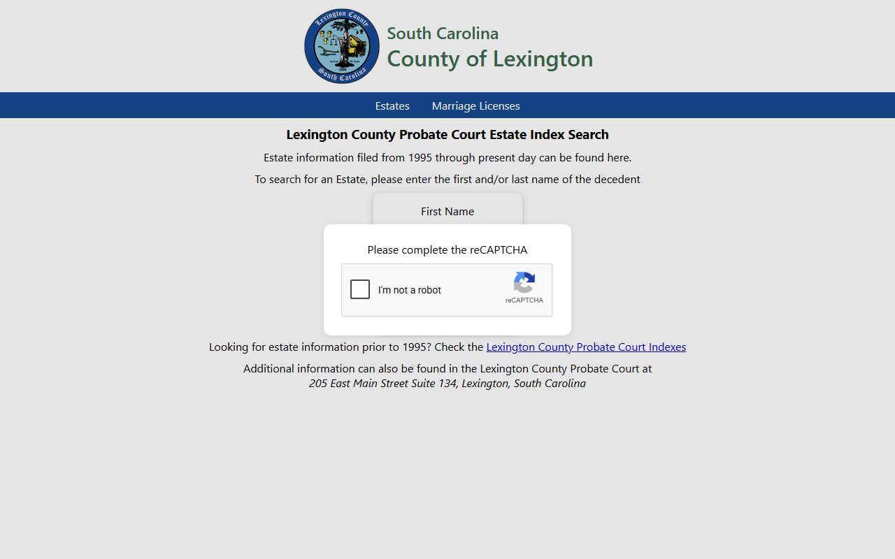 Lexington County probate records estate search