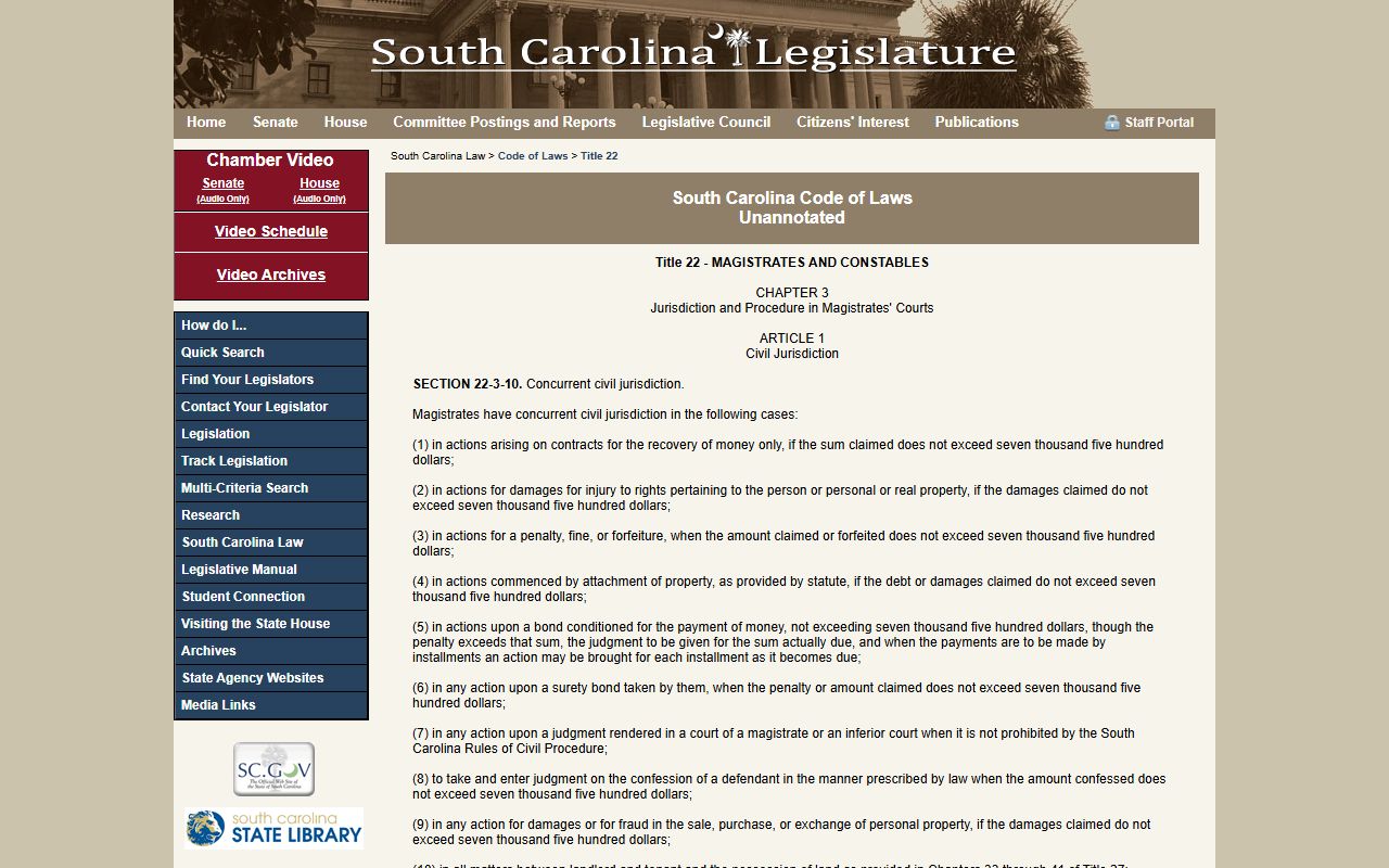 Lexington County warrant records Magistrate Court jurisdiction statute