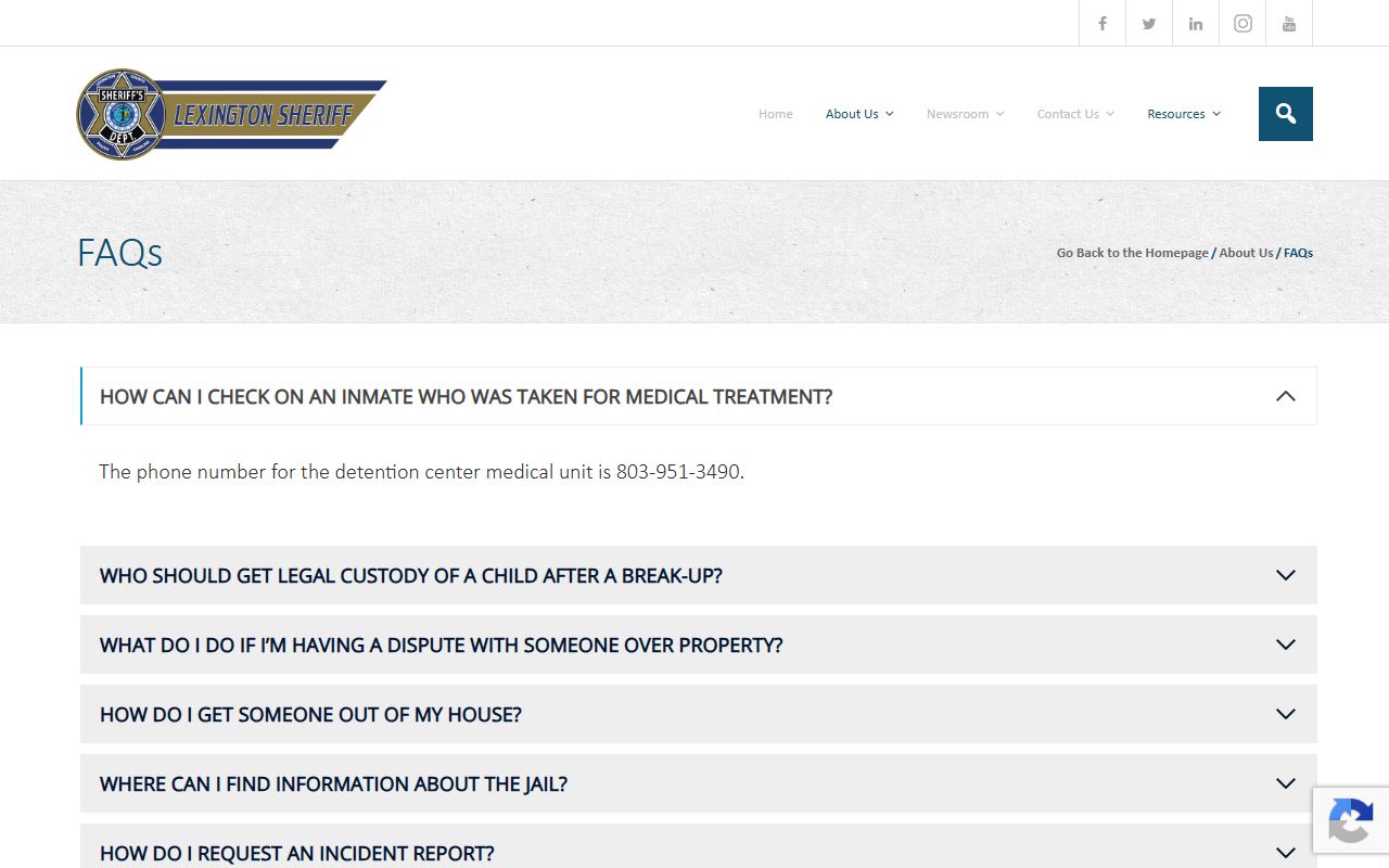 Lexington County warrant records Sheriff FAQ page